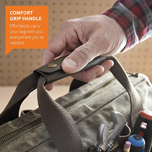 PD Canvas Tool Bag 14Inch, Khaki, 22 Pockets, Heavy Duty Tradesman Bag