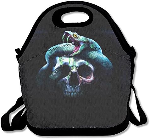FLJM Unisex Snakes And Skeleton Lunch Bag Insulation Picnic Box Insulated Zipper Cooler Bag