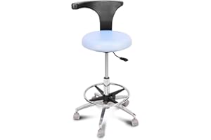 LIMKOMES Standard Rolling Stool with Backrest Dental Nurse Chair Height Adjustable Stool Drafting Chair for Office Kitchen Clinic and Lab-Blue