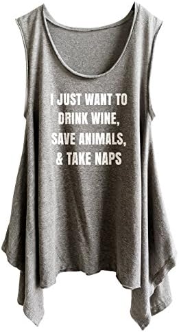 TeeMixed Women Flowy Flare Tank Tops I just Want to Drink Wine Save Animal take Nap