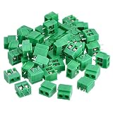 50 Pieces 2 Pin 5 mm Pinch PCB Mount Screw Terminal Block Connector 300V 10A (Green)