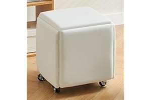 5 in 1 Nesting Ottoman Cube Chair, Stackable Sofa Chair Stools, Leather Square Ottoman Bench, Foot Stool with Wheels for Livi