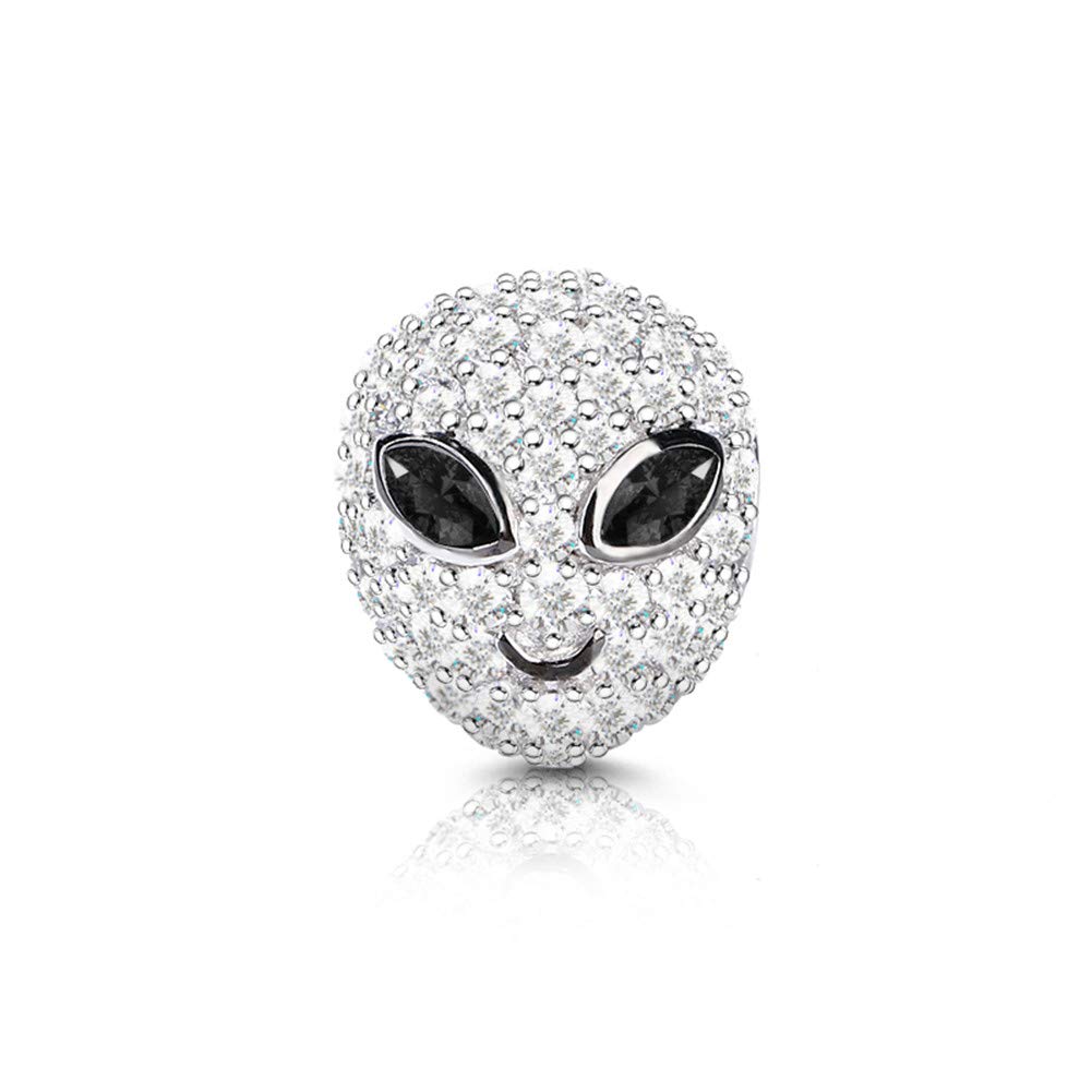 GNOCE Alien Charms Sterling Silver "Explore the Unknown" Bead Charms with Cubic Zirconia fit Bracelet/Necklace Jewelry Gift for Women Mens