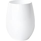 PLASTICPRO 6 Pack White Plastic Wine Glasses Stemless Disposable 12 oz BPA Free Shatterproof Plastic Wine Cups Wine Glasses for Parties