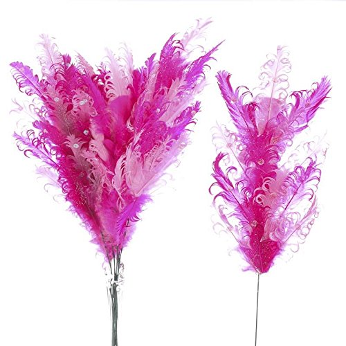 Package of 12 Bright and Soft Pink Curly Sparkling Feather Sprays