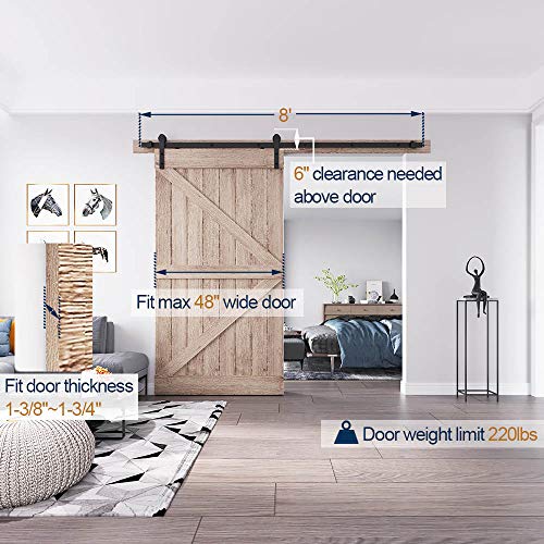 EaseLife 8 FT Heavy Duty Sliding Barn Door Hardware Track Kit,Ultra