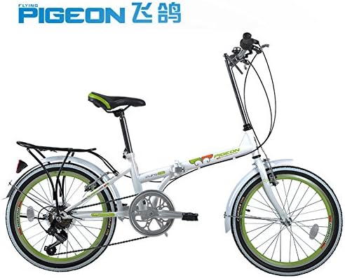 Flying Pigeon 20" Folding Bike City Fashionable Foldable Bicycle-6 Speed Freewheel High Carbon Steel Frame ,Come With a Bicycle Saddle Bag (Green)