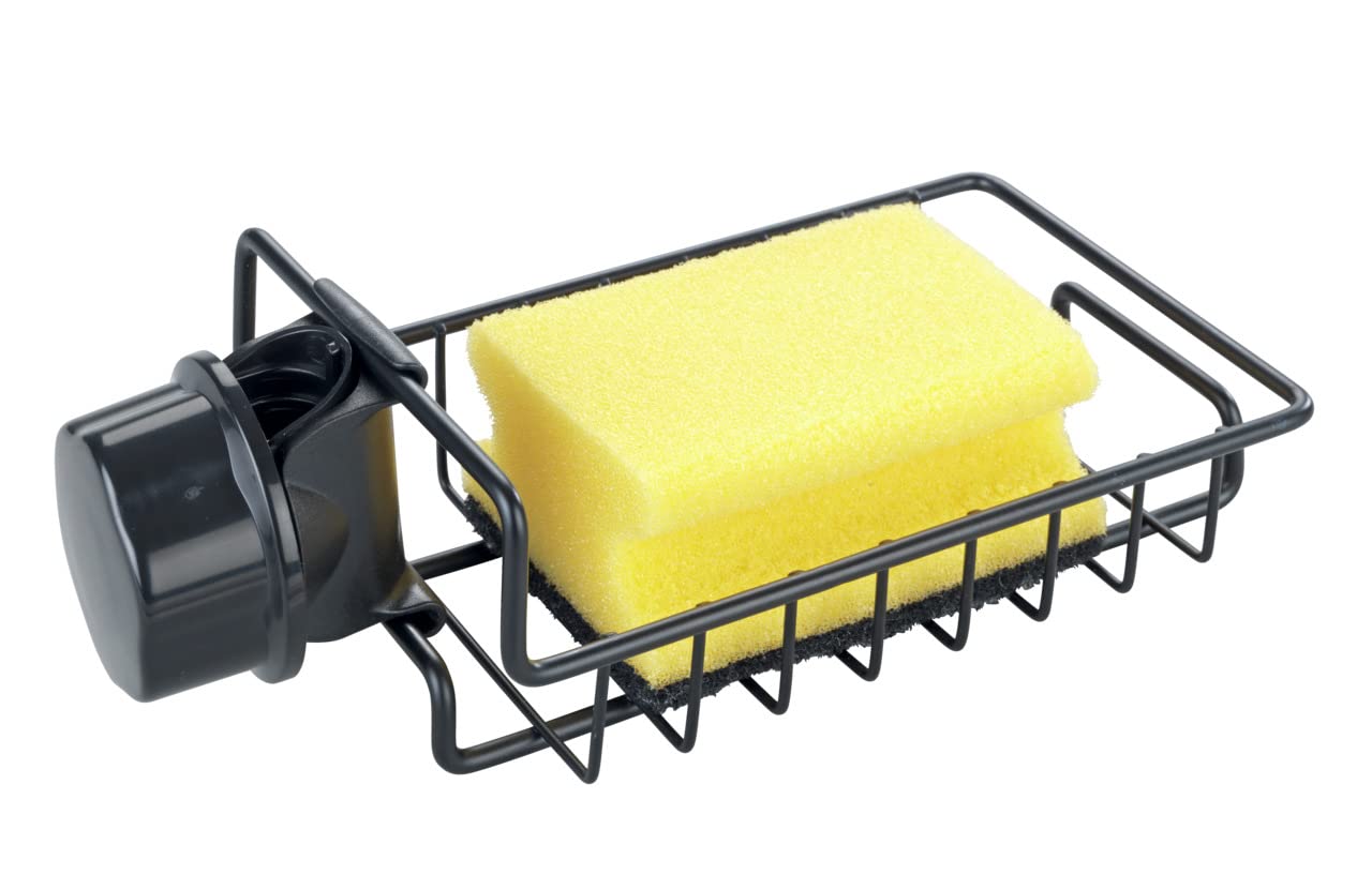 WENKO Ohio Black Sink Drainer Caddy, Powder-coated metal ABS plastic, 21 x 7 x 10,5 cm
