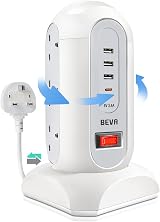 BEVA Tower Extension Lead 9AC 4USB 13-in-1 Surge Protector 1.65m Cord view 1