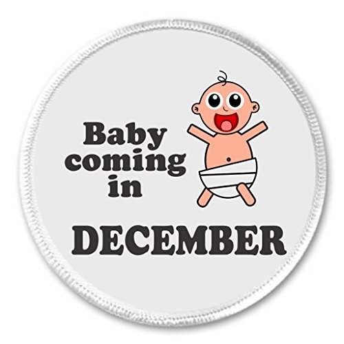 A&T Designs Baby Coming in December 3" Sew On Patch Pregnant Pregnancy Mom Dad