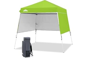 EAGLE PEAK Day Tripper 8x8 Aluminum Super-Lightweight Slant Leg Pop Up Canopy with 3 Removable Walls, Instant Outdoor Backpack Canopy Tent, Outside Beach Folding Sun Shelter, 8x8 Base 6x6 Top, Green