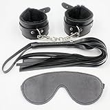 Soft Comfortable Fur Leather Handcuffs, Faux Soft Suede Leather Whips, Velvet Cloth Blindfold Eye Mask For Couples Role Play Sex Play Kit