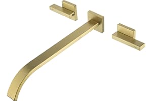 BEIYI Wall Mount Tub Filler Brushed Gold Bathtub Faucet Extra Long 11.8" Bath Tub Faucet Set High Flow 2 Handle Wall Mounted Bathtub Faucets, BY005TG