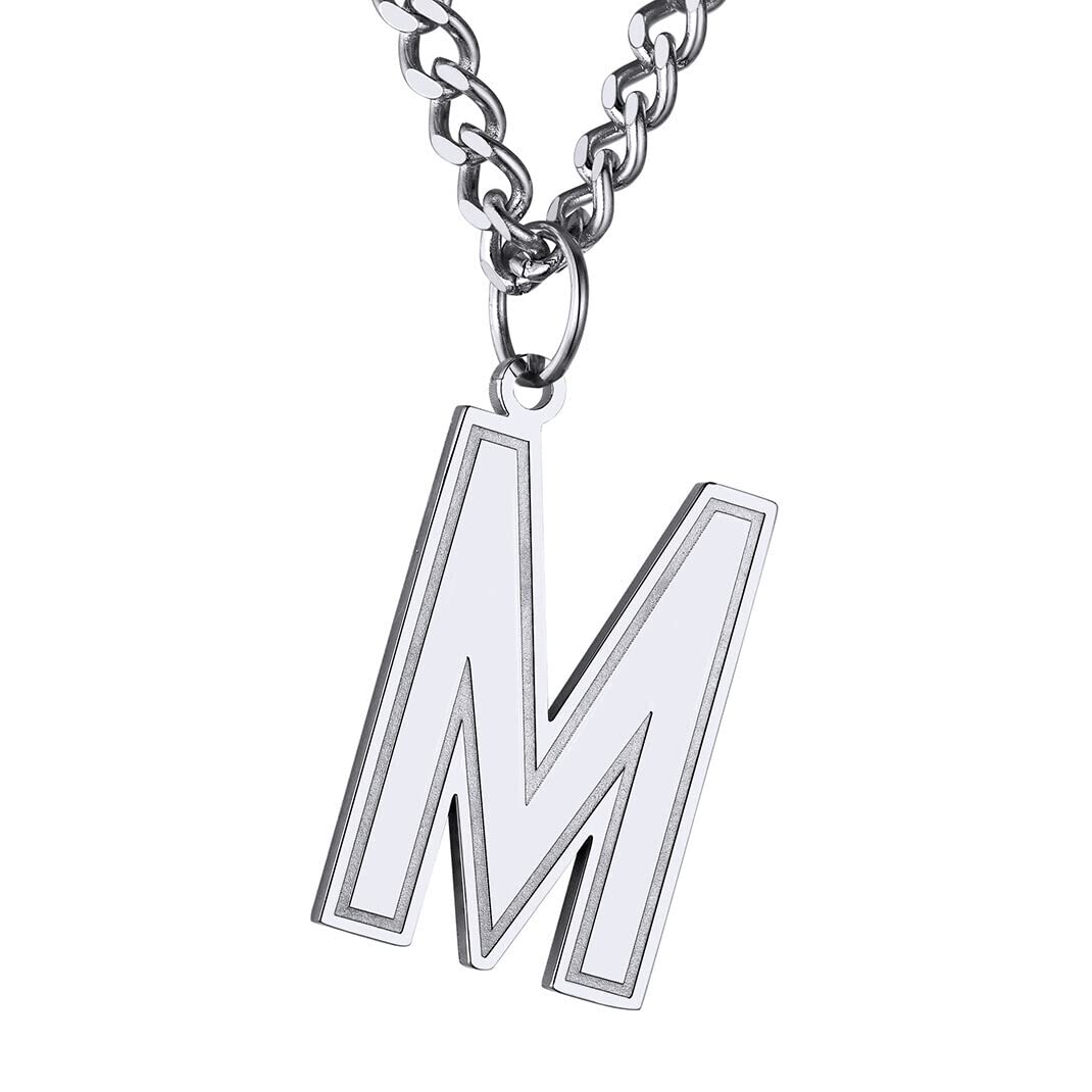 GoldChic Jewerly Large M Letter Pendant Necklace For Soccer Lovers, Hip Hop Men's Stainless Steel Initial Pendant