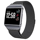 hooroor Compatible Bling Bands Replacement for Fitbit Ionic Smart Watch Women Men, Fully Magnetic Closure Clasp Milanese Mesh Loop Stainless Steel Metal Bracelet Strap Wristbands (Black, Small)