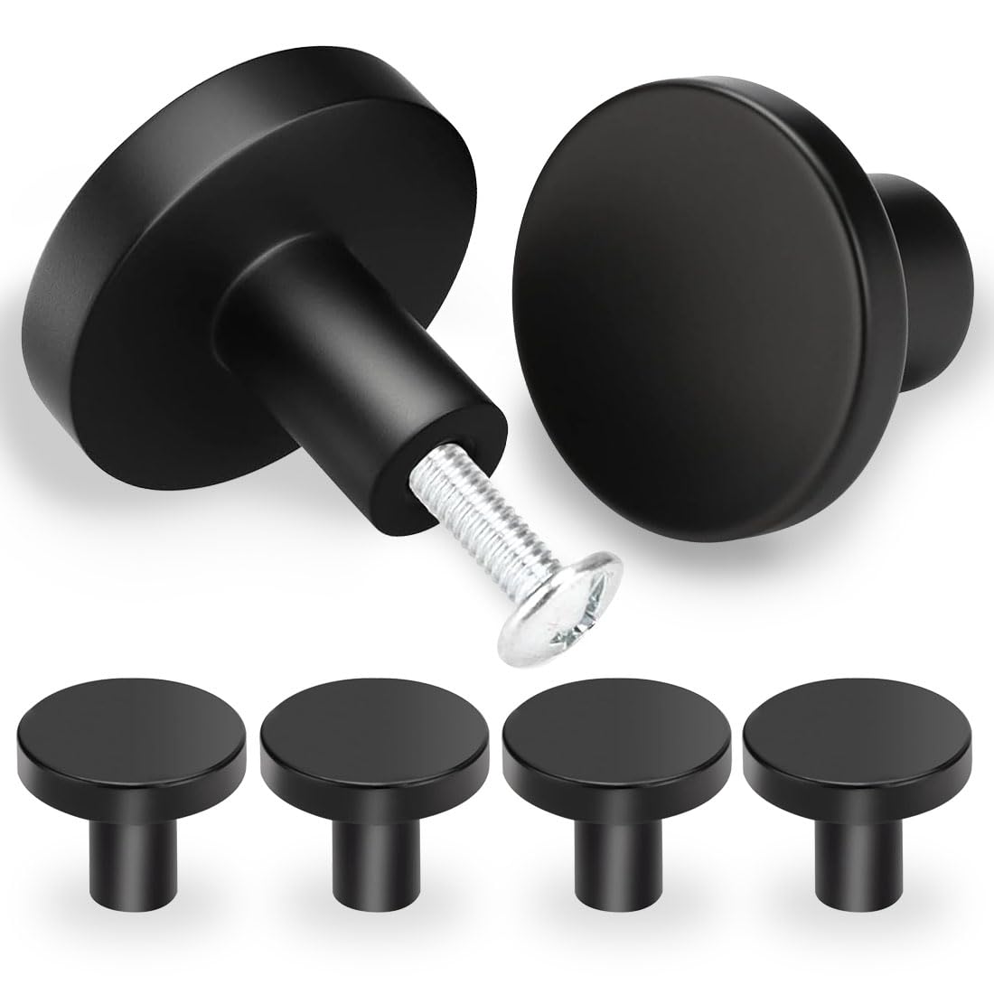 SHSMPXOY 6 PCS Drawer Knobs,30mm Kitchen Cupboard Door Knobs,Modern Cabinet Knobss,Kitchen Cupboard Knobss Door Handles,Stainless Steel Single Hole Handle with Screws for Home Decorating(Black)