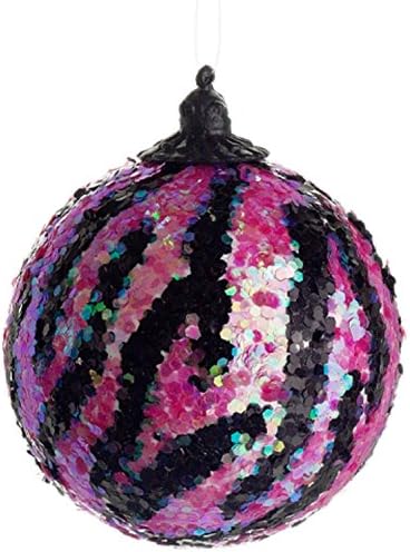Allstate Pink and Black Iridescent Animal Print Glitter Christmas Ball Ornament, 4"