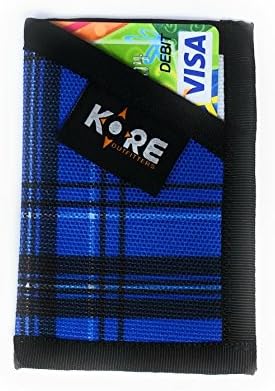 Minimalist Wallet Slim Front Pocket Card Holder - Blue and Black Plaid - KORE Outfitters Made in USA