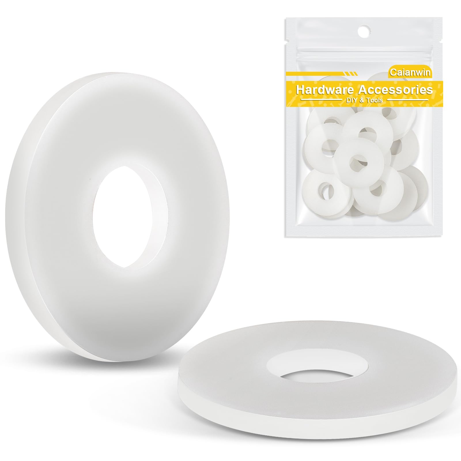Caianwin 25Pcs M10 Washers White Nylon Flat Washers DIN9021 Plastic Washers for M10 Bolts Screws,Nuts