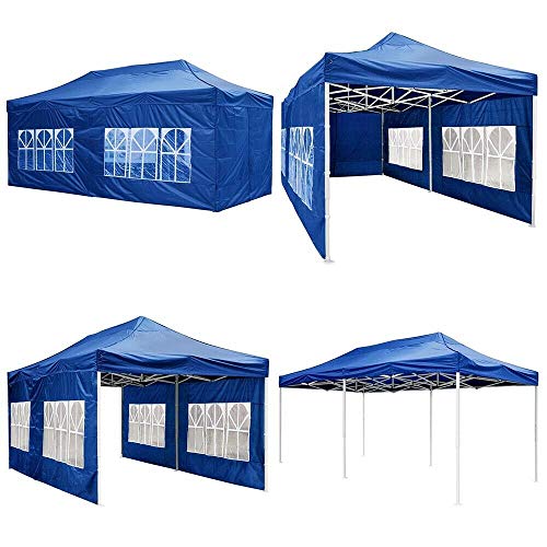 AyaMastro Blue Outdoor 10' x 20' Gazebo Canopy Garden Shelter Party Wedding Tent w/Detachable Sidewall & Carry Bag with Ebook