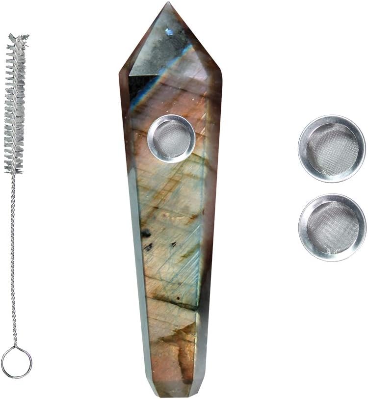 Runyangshi Natural Crystal Tube with 3pcs Screen Filters and 1 Brush (Labradorite)