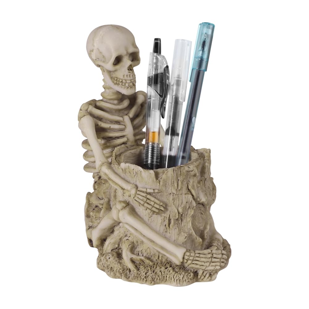 XGOPTS Skull Pencil Holder, Creative Funny Skull Desk Pen Holder/Skull Green Plant Flower Pot, Halloween Home Decor Skull Head Holder, Home Office Multipurpose Desk Supplies Organizer Accessory