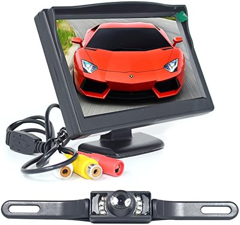Vennas --car Backup License Plate Cmos Wide Angle Camera with 7 LED Night Vision + 5" TFT LCD Portable Adjustable Rear View Monitor Screen