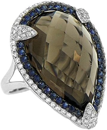 Women's 14k White Gold Smokey Topaz Sapphire and Diamond RIng (25.95cttw)