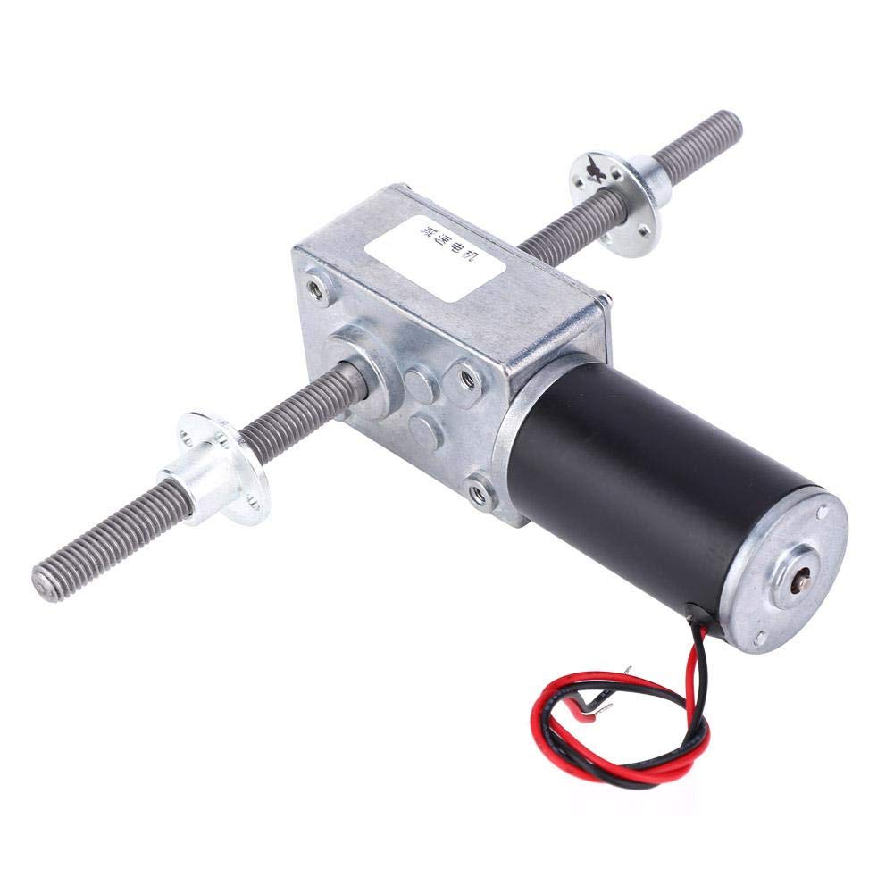 ViaGasaFamido Worm Gear Motor, DC 24V Electric Double Shaft M8 Right-Hand and Left-Hand Thread DC Gear Motor High Speed High Worm Reduction Electric Motor with Flange(Speed Reduction Rate 17)