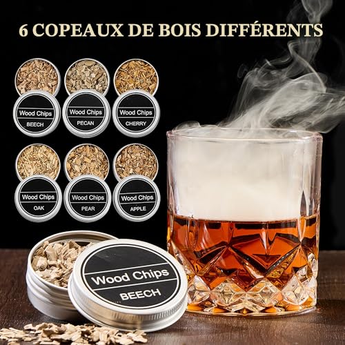 Whisky Cocktail Smoker Kit with 4 Granite Stones for Men Gift | Gift Idea for Men Birthday, Whiskey Box, 6 Wood Chips, Bourbon, Old Fashioned, Home Bar, Butane Free