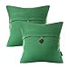 Phantoscope Pack of 2 Farmhouse Throw Pillow Covers Button Vintage Linen Decorative Pillow Cases for Couch Bed and Chair, Green 18 x 18 inches, 45 x 45 cm