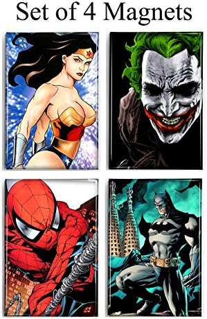 Batman Wonder Woman Joker Spiderman Magnets Set of 4