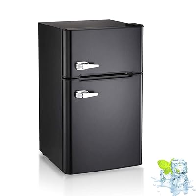 Kismile 3.2 Cu ft Double Door Compact Black Refrigerator