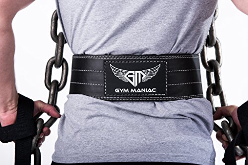 Gym Maniac Leather Gym Weight Lifting Belt With Wrist Straps | Compact, Adjustable, Comfy Fitness Belt | Improve Back Support & Stability | For Powerlifting, CrossFit, Squats (Black-White, XXXL)