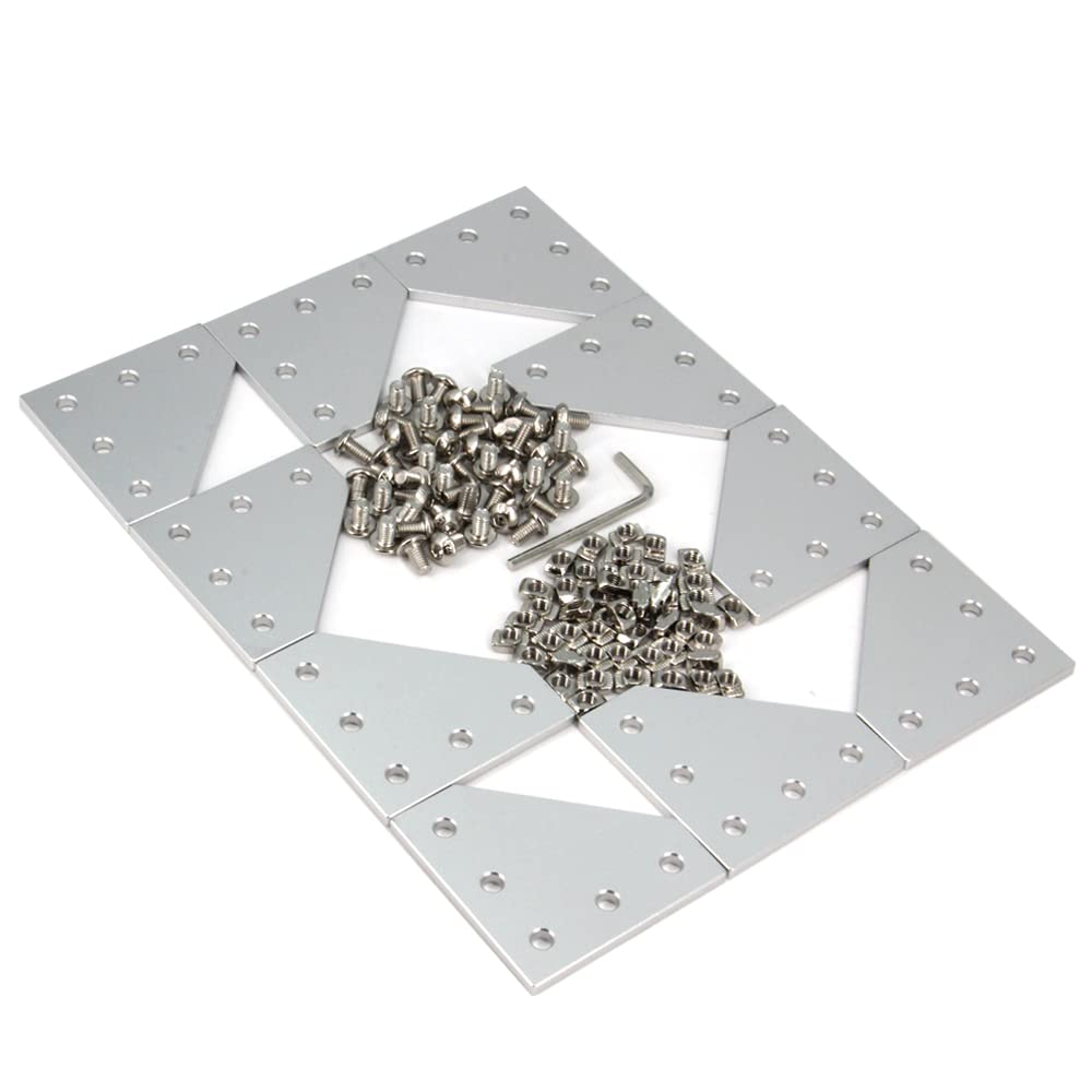 Zeberoxyz 10PCS/Kit Silver L Shape Corner Bracket Plate with 50PCS Screws + 50PCS T-Nuts,5-Hole 90 Degree Joint Board Plate for 2020Series Aluminum Profile 3D Printer Frame (10PCS Silver-L with Nut) โ image 1