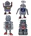 4 pcs tin Toy Robot and Astronaut Collection Retro 80s Vintage windup Metal, Cool Crazy Nerdy Xmas Gift