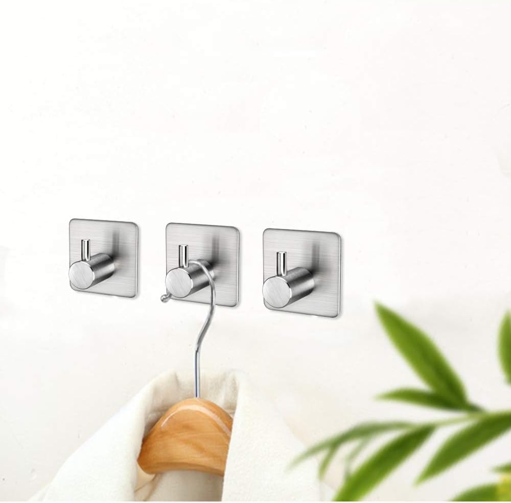 Adhesive Hooks Heavy Duty Wall Hooks Waterproof Stainless Steel Hooks for Hanging Coat, Hat,Towel Robe Hook Rack Wall Mount- Bathroom and Bedroom 4-Packs: Home & Kitchen