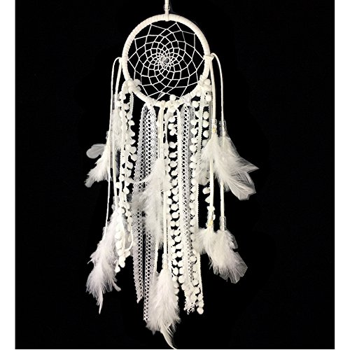 Dremisland Dream catcher Handmade Traditional White Feather Wall Hanging Car Hanging Home Decoration Ornament Decor Ornament Craft Gift (White)