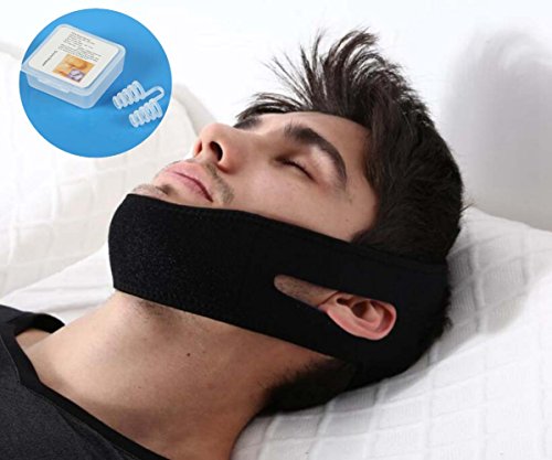 Anti Snoring Chin Strap Jaw Strap, with 1 FREE Snoring Nose Vents - Natural Stop Snoring Aid, Fits for Mens Womens, Blue & Black, Adjustable, Comfortable