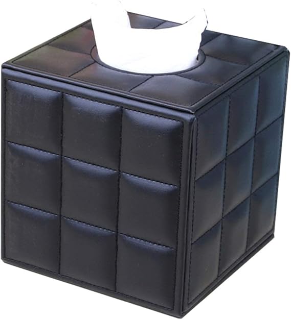 Fhjujh Cubo Diseño Caja Cuadrada de Cuero Caja de pañuelos Titular de
