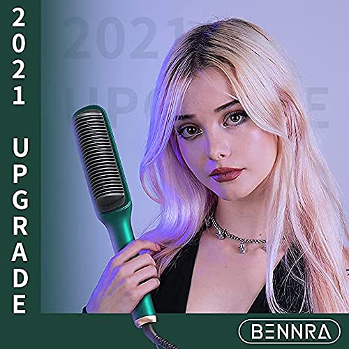 Bennra Hair Straightener Brush (2021New) - Enhanced Ionic Straightening Brush, LED Display & 20s Fast Straight Hair with Negative Ion Generator, Anti-Scald, Best for Salon at Home (Luxury Green)