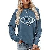 CUQEYM Game Day Sweatshirt Women Vintage Football Graphic Long Sleeve Shirt Football Season Casual Pullover Tops