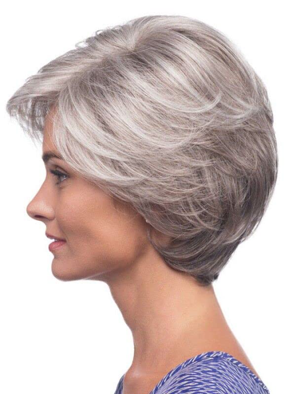 Photo 1 of SEVENCOLORS Short Wavy Grey Wigs for Older Women - Layered Mixed Silver Pixie Cuts - Synthetic Hair