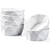 DELLING Ramekins 8 Oz Set of 6, Porcelain Creme Brulee Ramekins Oven Safe, Geometric Souffle Dishes for Baking Dessert Ice Cream, Ceramic Charcuterie Bowls Dishwasher Microwave Freezer Safe, White