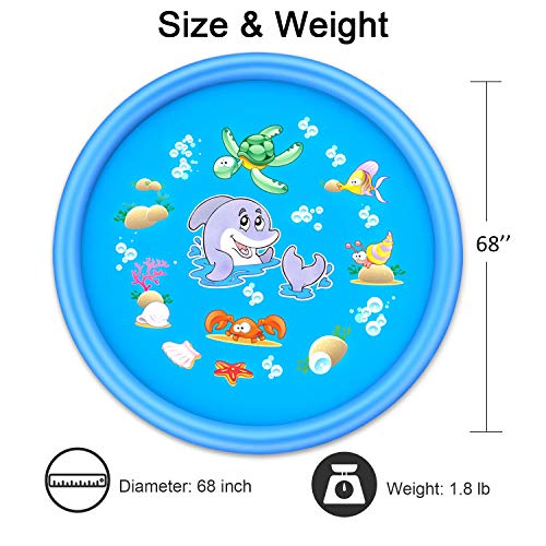 AK Sprinkler Splash Pad 68 Inch, Funny Outdoor Party Sprinkler Toy Sprinkler Play mat & Splash Pad for Kids, Toddlers, Boys and Girls (Blue)
