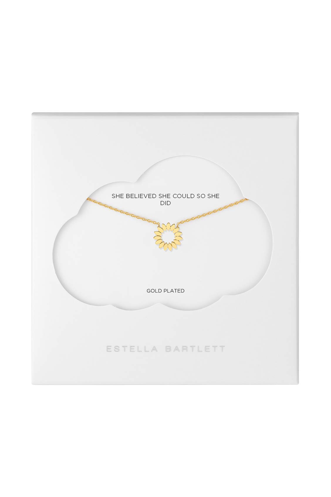 Estella Bartlett 18ct Gold Plated 'She Believed She Could So She Did' Modern Floral Pendant Necklace for Women – Delicate Flower Charm Necklace, Elegant Jewellery Gift for Her