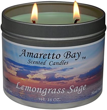 Amaretto Bay Soy Wax Scented Candles 16oz Aromatherapy Travel Tin (Lemongrass Sage)