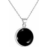 Echmeck Solid Sterling Silver 925 Round Gemstone Handmade Pendant Necklace with Silver Chain for Women & Men