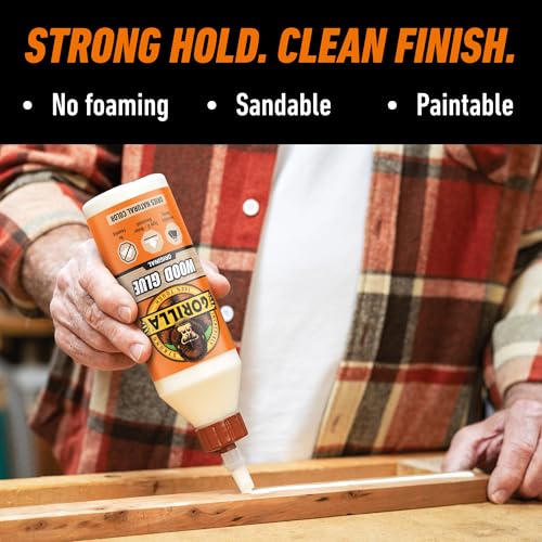 Gorilla Wood Glue, Gel, Indoor & Outdoor Carpentry Projects, Paintable, Sandable, Moisture Resistant, Clamping, Natural Color, 18oz/532mL, (Pack of 1)