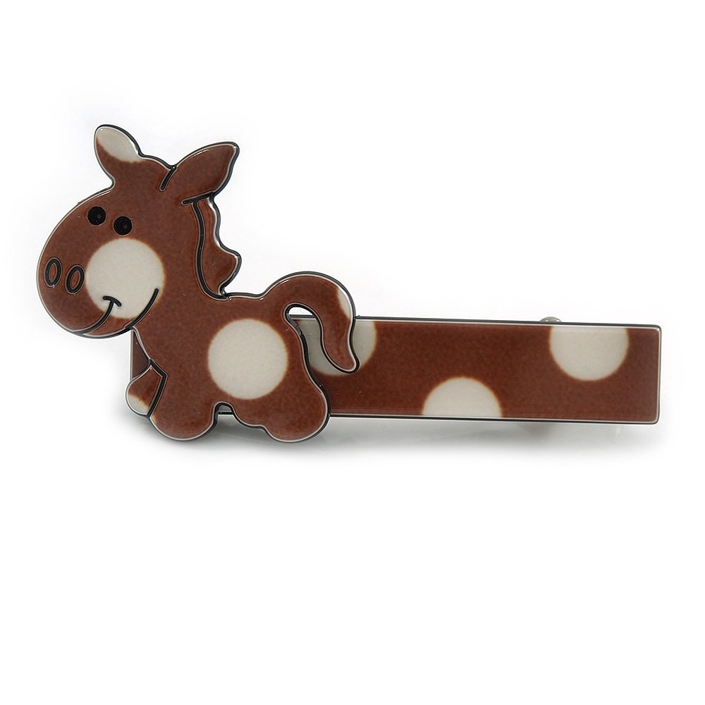 Children's/Teen's/Kid's Brown/White Donkey Acrylic Hair Beak Clip/Concord Clip/Clamp Clip In Silver Tone - 50mm L